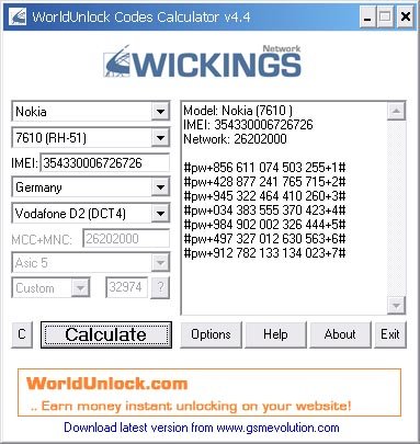 World Unlock Code Calculator 4.4 +  -   (2009)